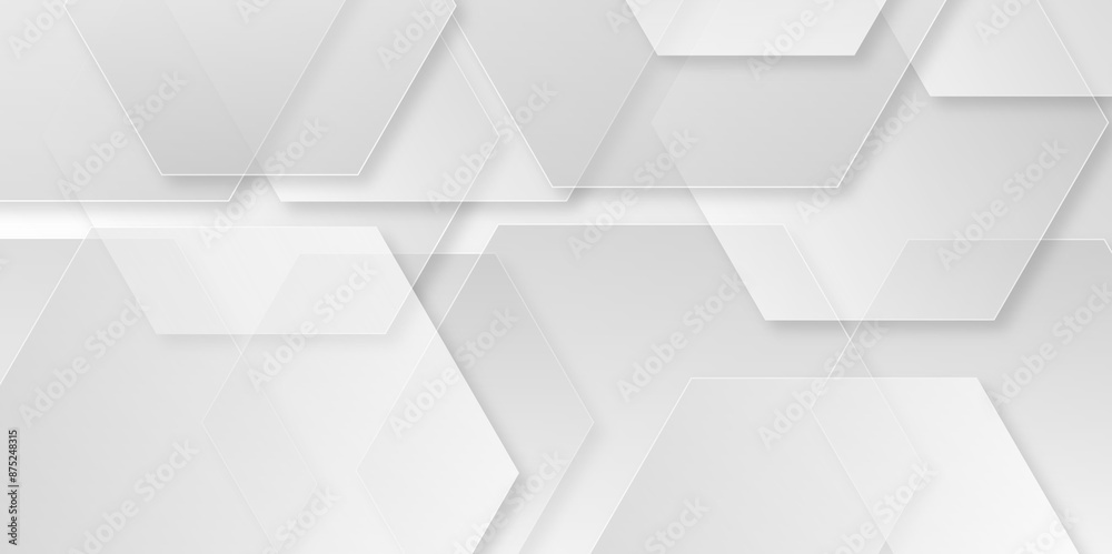 Wall mural abstract banner web white and gray geometric hexagon overlapping technology. white, grey abstract ba
