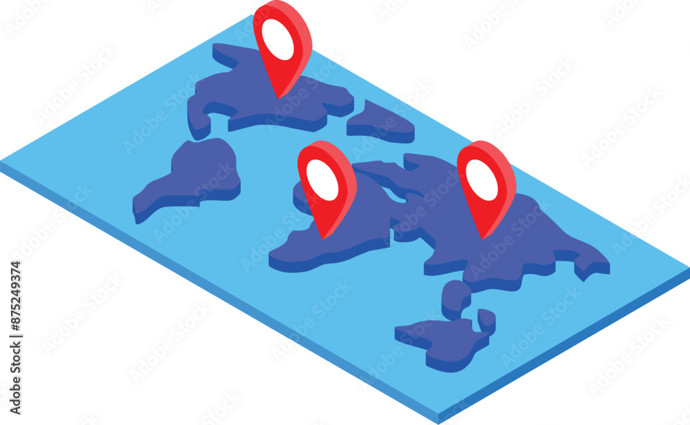 Poster isometric world map with location pointers showing global connection concept