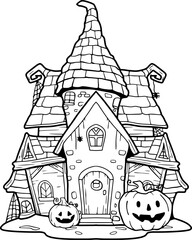 Naklejka premium haunted castle hand painted halloween illustration cute coloring