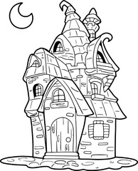Naklejka premium haunted castle hand painted halloween illustration cute coloring