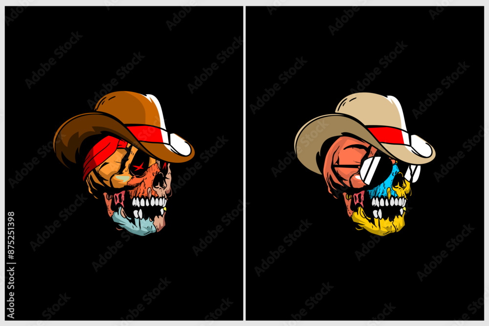 Wall mural cowboy skull vector template