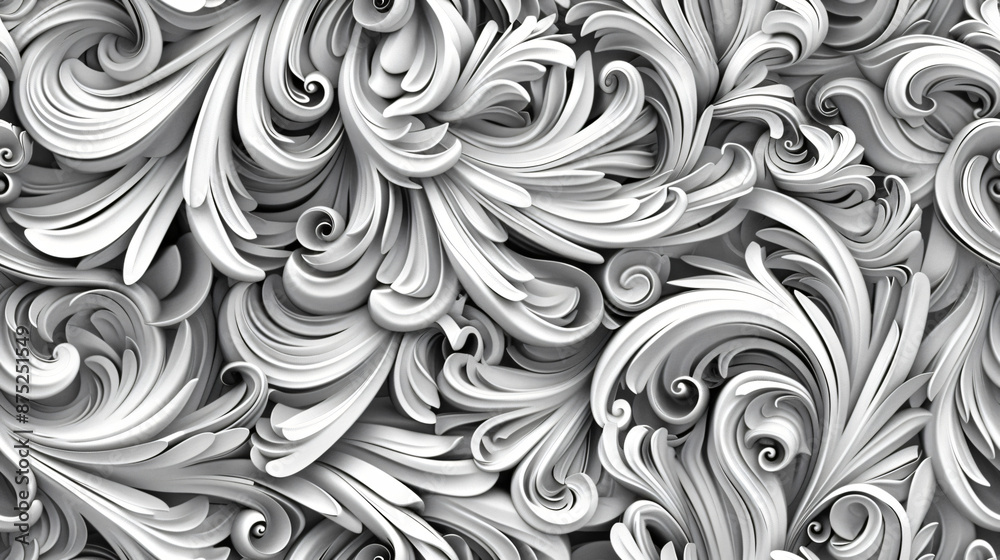 Aufkleber intricate three-dimensional shapes formed by white floral patterns on abstract background