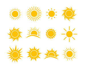 Sun icon set. Yellow sun star icons collection. Vector