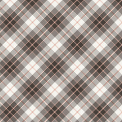 Plaid with twill weave repeat pattern in brown and white.Gingham seamless pattern with stripes.Checkered tartan  Geometric graphic vector illustration background.