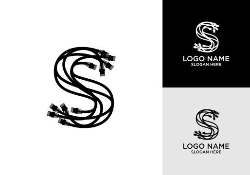 letter s logo vector using fiber Network cable, fiber optic, Optical Fiber