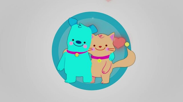 best friend forever, animated illustration of true friendship between cats and dogs