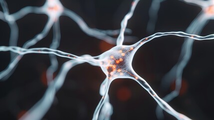 Intricate close-up of neurons with synapses, detailed axons and dendrites, medical accuracy, no people, focus cover all object, deep dept of field