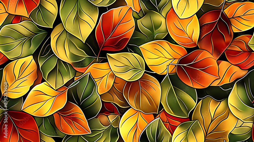 Poster seamless pattern of colorful autumn leaves forming a beautiful texture