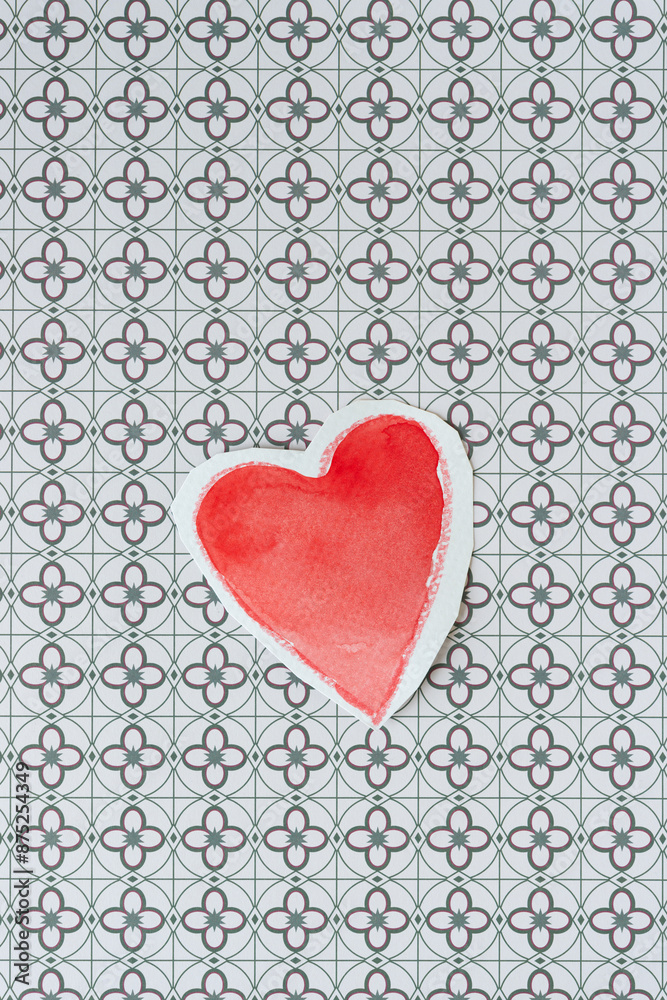 Sticker simple, traditional paper heart on modern geometric pattern scrapbooking sheet