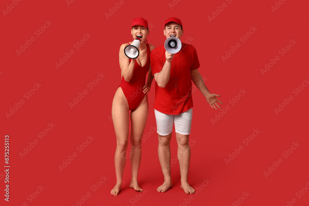 Canvas Prints lifeguards with megaphones on red background