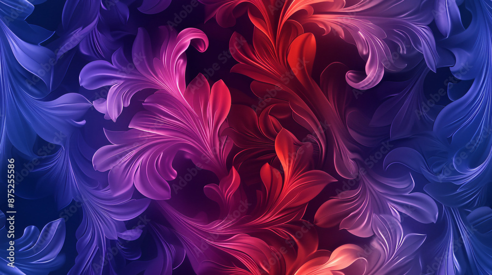 Poster dynamic floral pattern featuring swirling shapes and a vibrant color palette