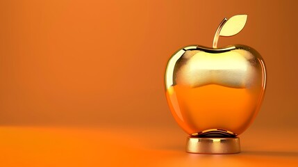 Apple golden trophy on orange background