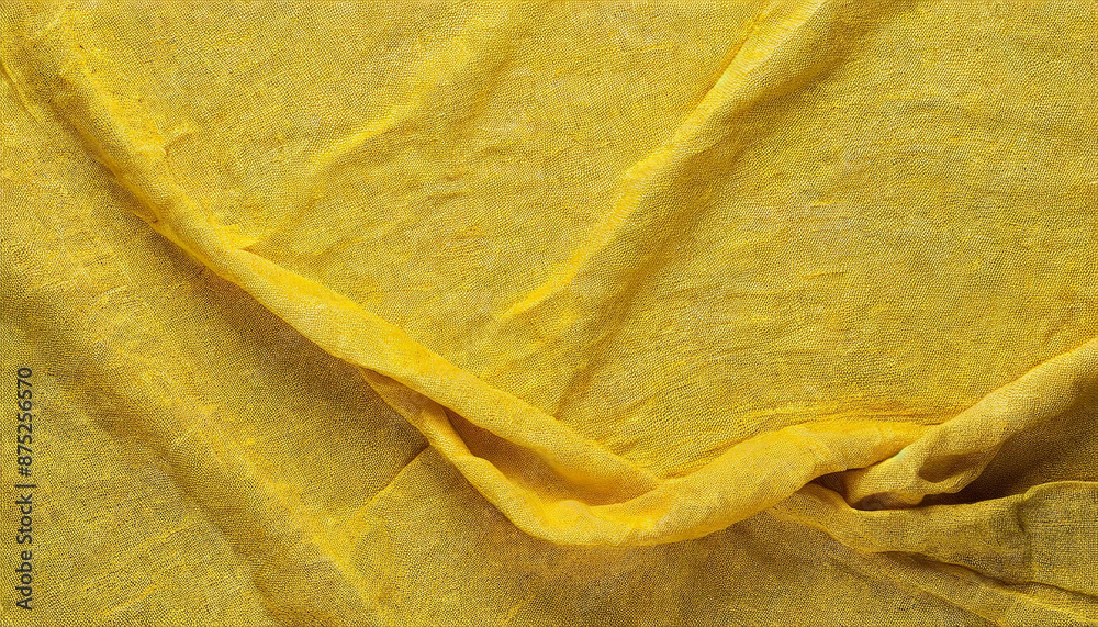 Leinwandbilder close-up of wrinkled yellow linen fabric with natural texture and soft folds, creating an abstract b