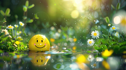 World Emoji Day Concept. Colorful emoji faces with smiling and laughing expressions. Emoji Celebration. World smile day emojis. World mental health day. World Laughter Day. Joyful mood. Copy space 