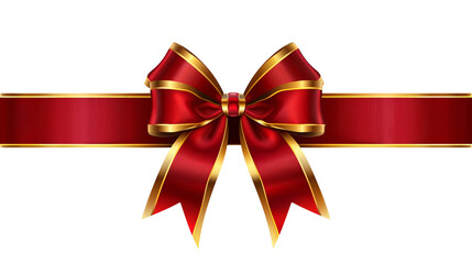 red ribbon and bow with gold isolated against transparent background png