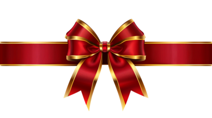 red ribbon and bow with gold isolated against transparent background png