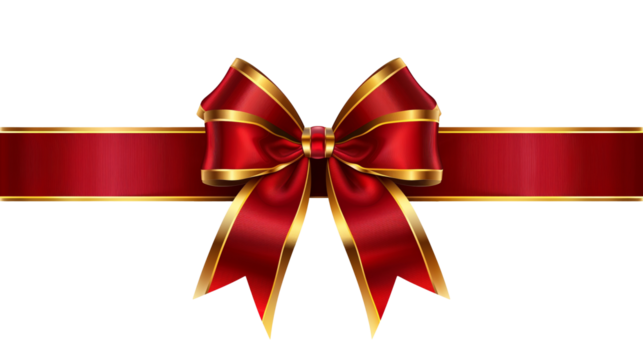 red ribbon and bow with gold isolated against transparent background png