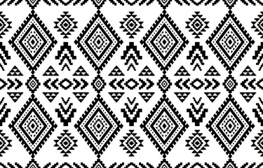 Ancient echoes Aztec geometric seamless patterns southwest Navajo Native American tribal ethnic black and white for textile printing