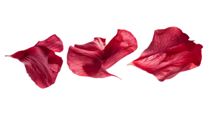 Floating  pink red rose petal isolated on white. Background concept for love greetings on valentines day and mothers day. Copy space for text, transparent background png