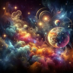 Discover the mesmerizing beauty of deep space with this stunning image featuring the moon and solar system. Enhanced with smoke effects, sparkles, glitter, and a vibrant array of colors, this tattoo-i