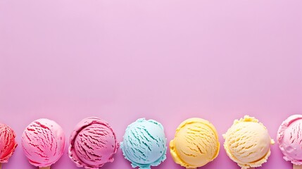 Colorful ice cream bottom border isolated on pink background