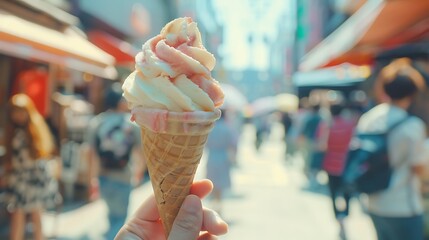 Obraz premium ice cream with street background