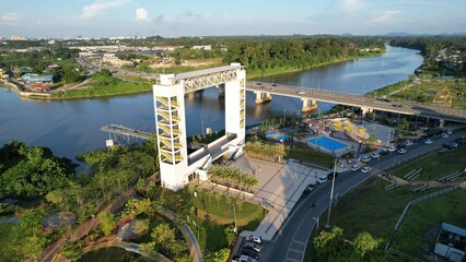 Kuching, Malaysia - July 6 2024: The Batu Kawah Riverbank Park