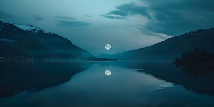 Moonlit Lake Cinemagraph Animated Loop with Gentle Movement. Concept Lake Reflections, Moonlight, Cinemagraph Animation, Gentle Movement, Night Scenery