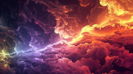 Dynamic Color series. Composition of Colorful fractal clouds and graphic elements to serve as a supporting backdrop for projects on forces of nature, art, design and creativity