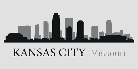 Obraz premium The city skyline. Kansas City, Missouri. Silhouettes of buildings. Vector on a gray background