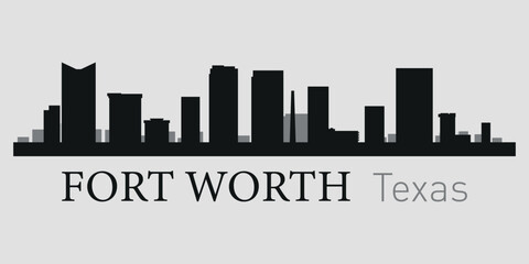 Fototapeta premium The city skyline. Fort Worth, Texas. Silhouettes of buildings. Vector on a gray background