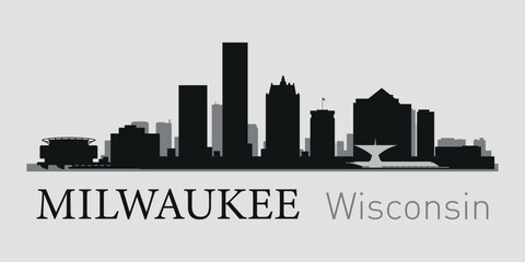 Fototapeta premium The city skyline. Milwaukee, Wisconsin. Silhouettes of buildings. Vector on a gray background