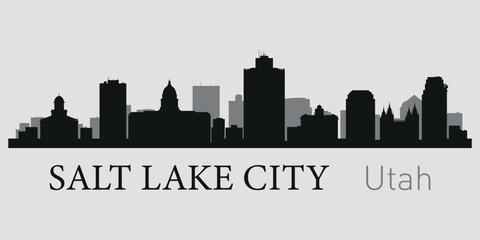 Obraz premium The city skyline. Salt Lake City, Utah. Silhouettes of buildings. Vector on a gray background