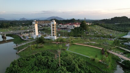 Kuching, Malaysia - July 6 2024: The Batu Kawah Riverbank Park