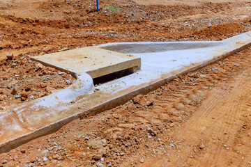 Concrete ditch trays used for storm water drainage were made as drainage canal before construction...