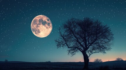 Fototapeta premium Bare tree under full moon