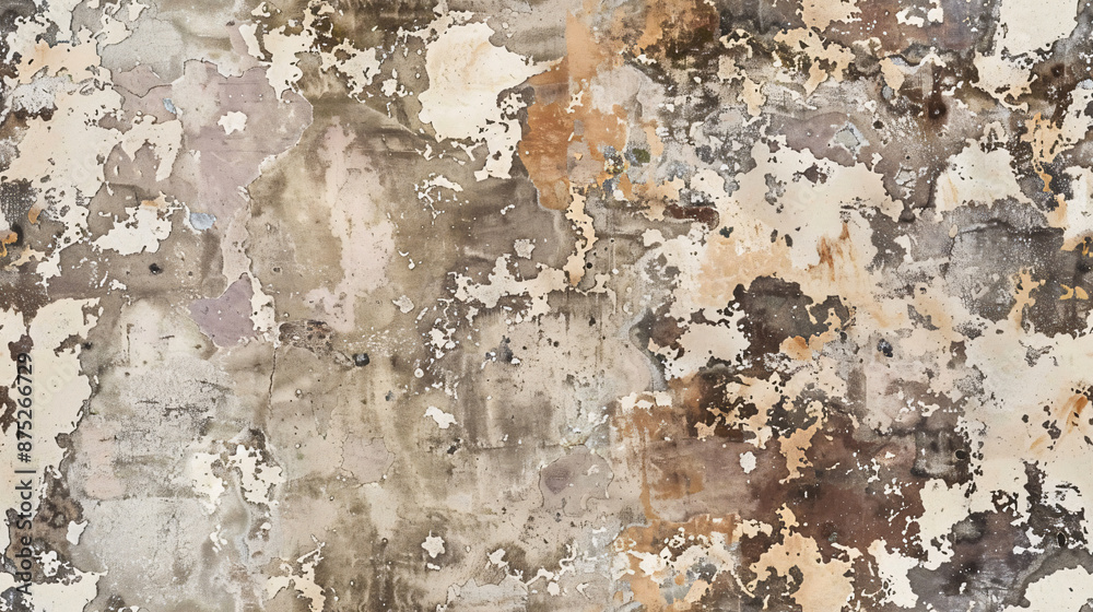 Poster abstract pattern created by multiple layers of paint revealed on damaged plaster wall surface