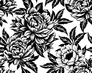 seamless pattern of beautiful peony flowers