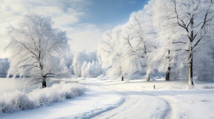 Beautiful winter landscape with snow-covered trees.