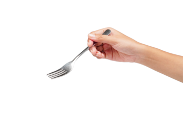 Female hand holding fork isolated transparent