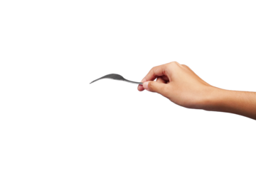Female hand holding fork isolated transparent