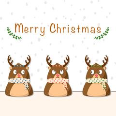 3 deer so cute in the snow. Merry Christmas.vector and illustration.
