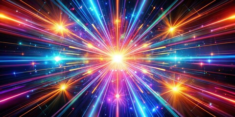 Obraz premium Abstract Colorful Light Rays and Stars in Dark Space