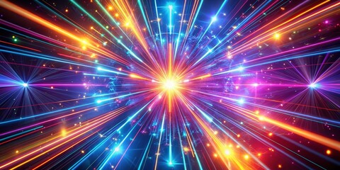 Fototapeta premium Abstract Colorful Laser Light Show with Bright Glowing Stars and Dynamic Beams