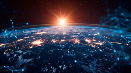 Obraz premium Global network growth concept and data connectivity Abstract science technology data networks around the world convey the connectivity, complexity, and information overload of the modern digital age.