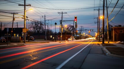 Bright Future Solar powered Electric Poles Lighting City Streets at Dusk for Sustainable Energy