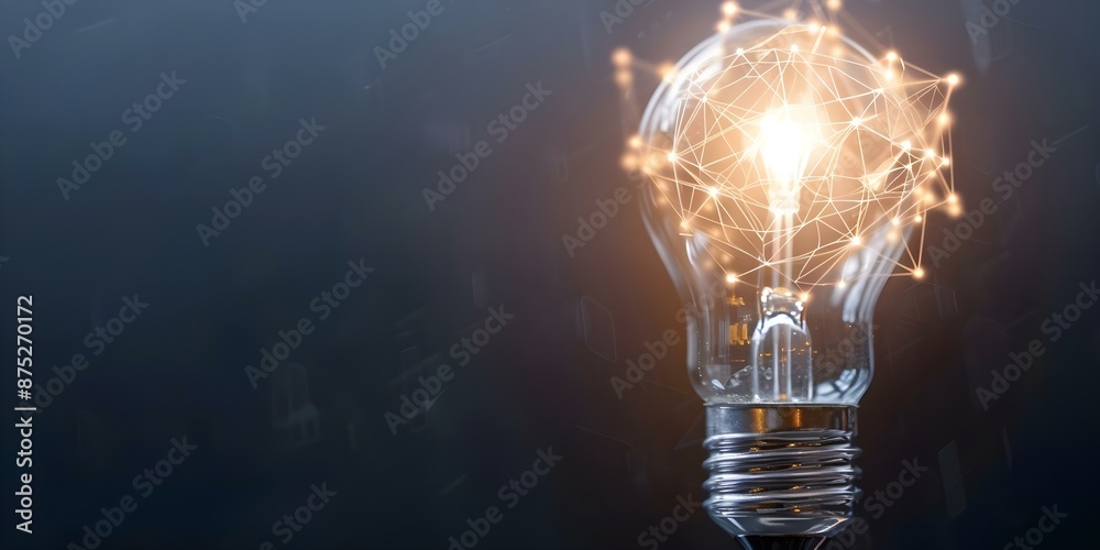 Wall mural illuminated digital network with light bulb motif on dark tech background. concept digital network, 