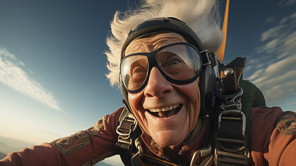 Super positive grandma as a skydiver	
