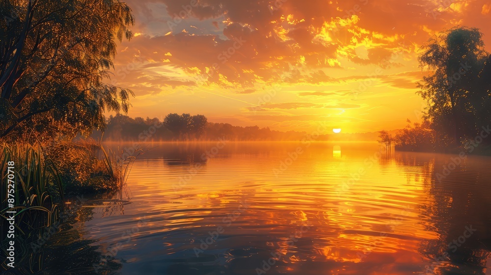 Poster sunset on the river