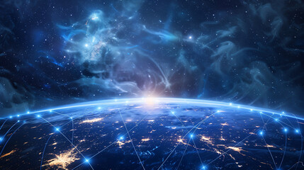 Global network connection covering the Earth with links symbolizing innovative perception. This concept includes international trading, digital investment, 5G global wireless connections